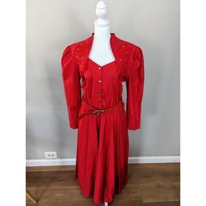 Vintage 80s Western Red Maxi Dress